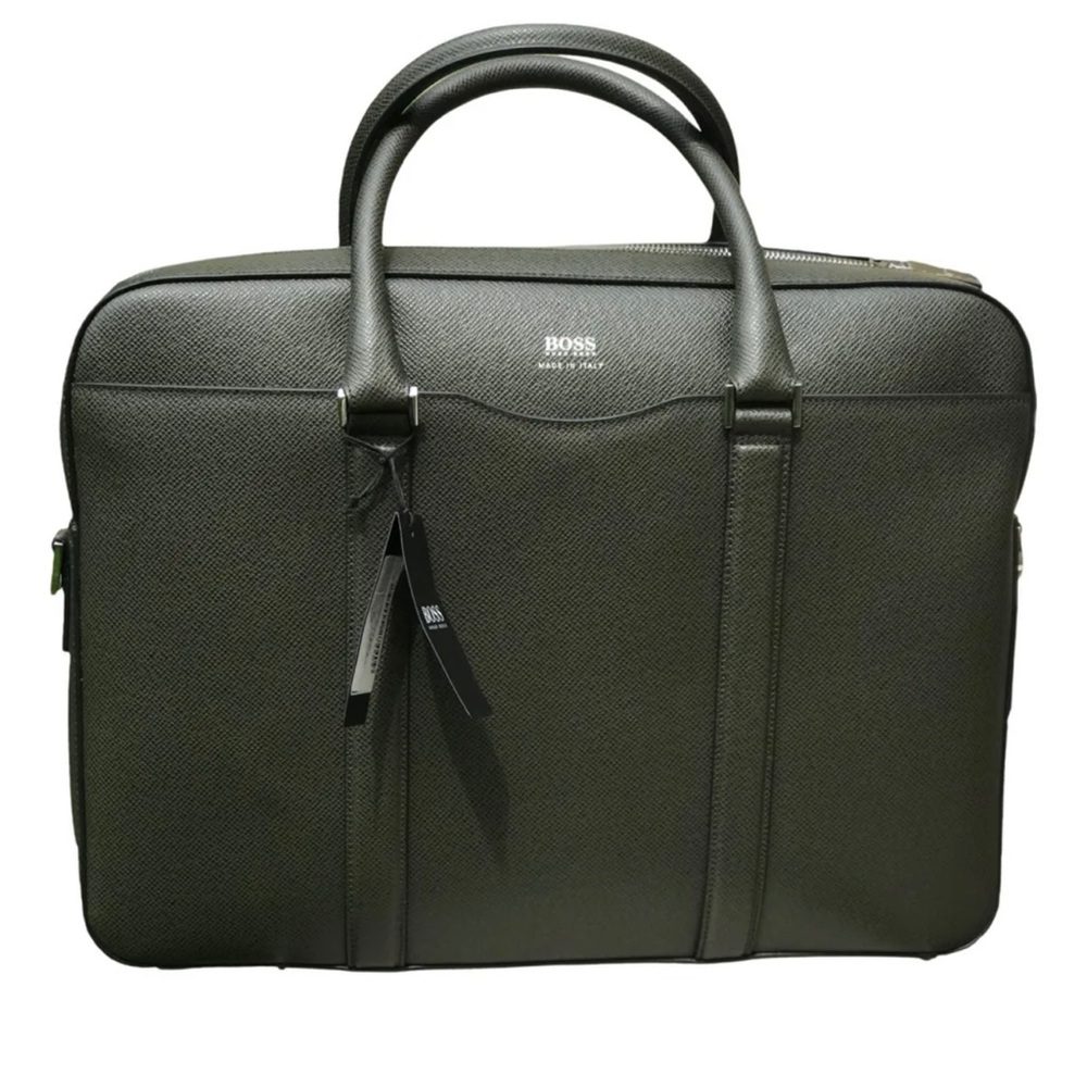 Hugo Boss Black Leather Signature Collection Document Case Briefcase